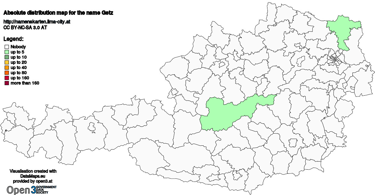 Absolute Distribution maps for surname Getz