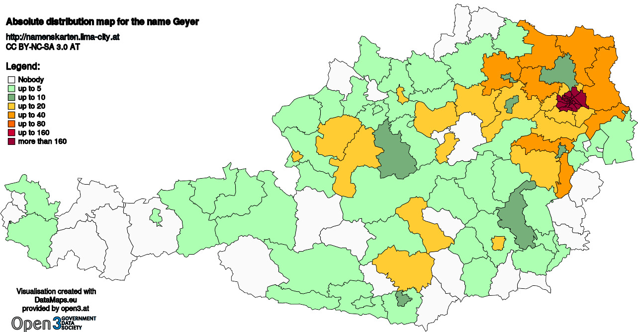 Absolute Distribution maps for surname Geyer