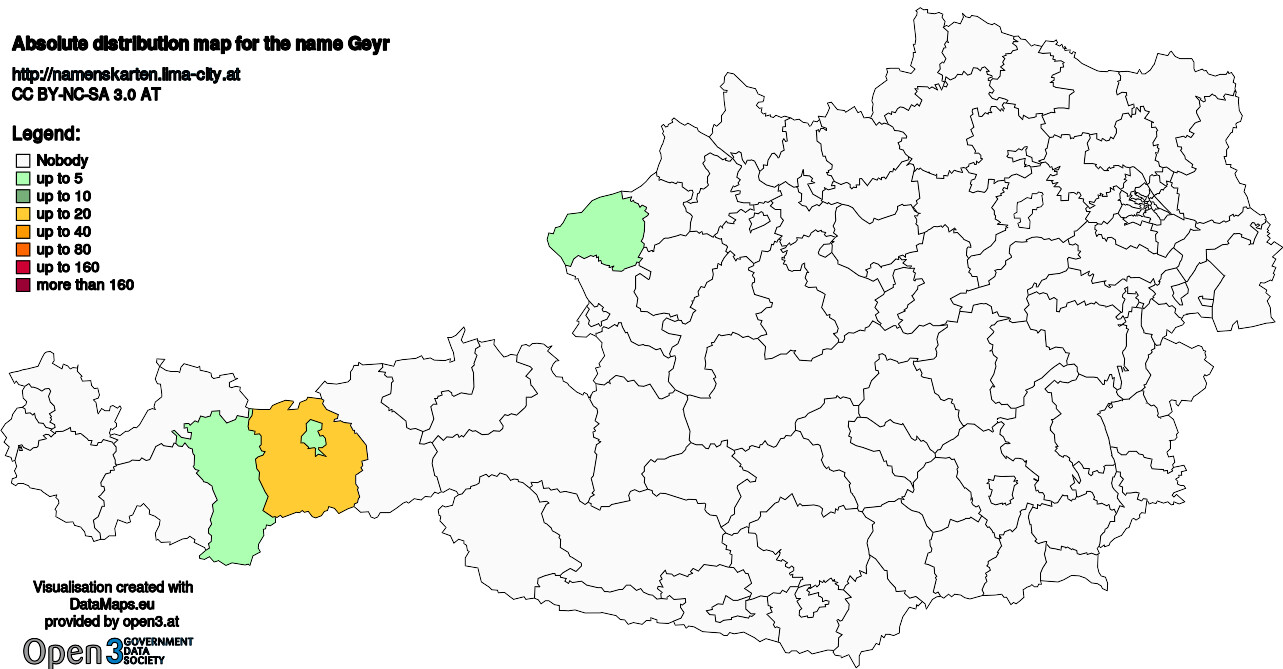 Absolute Distribution maps for surname Geyr