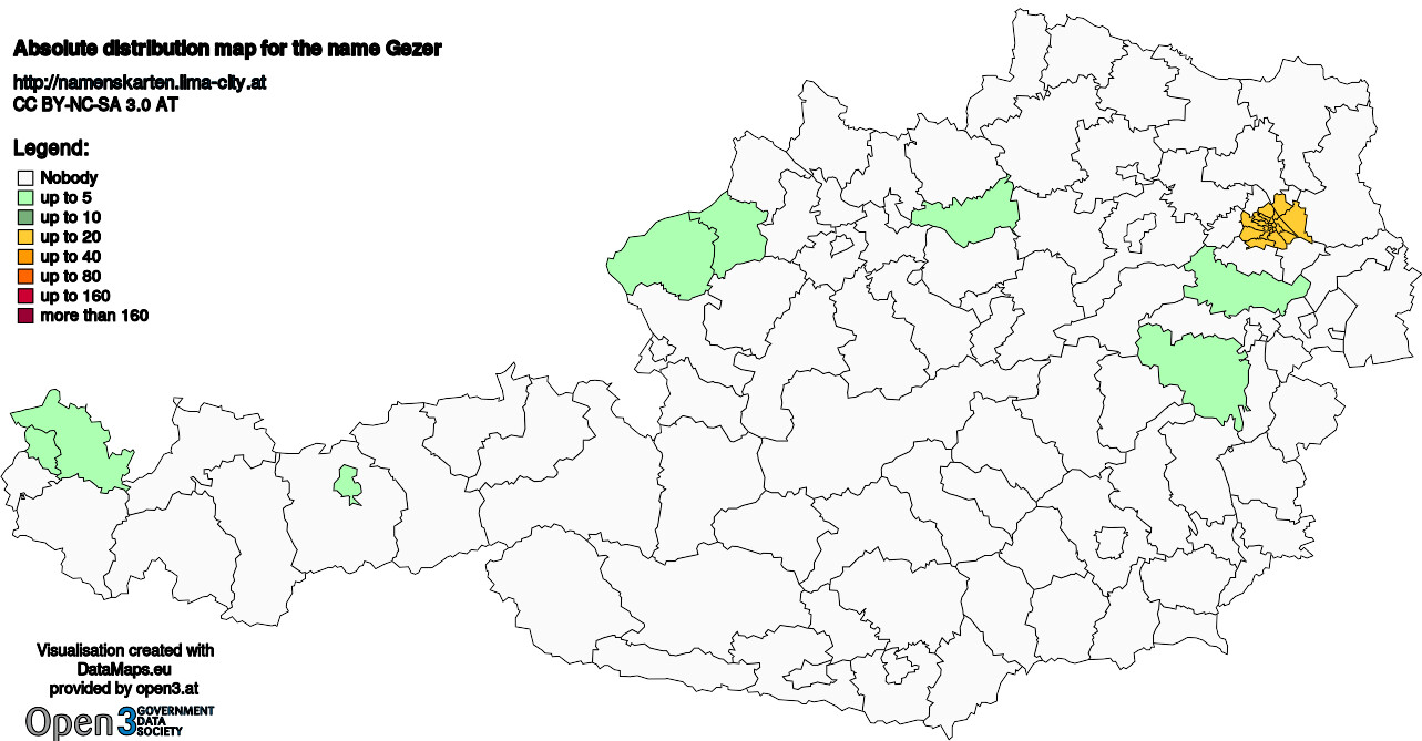 Absolute Distribution maps for surname Gezer