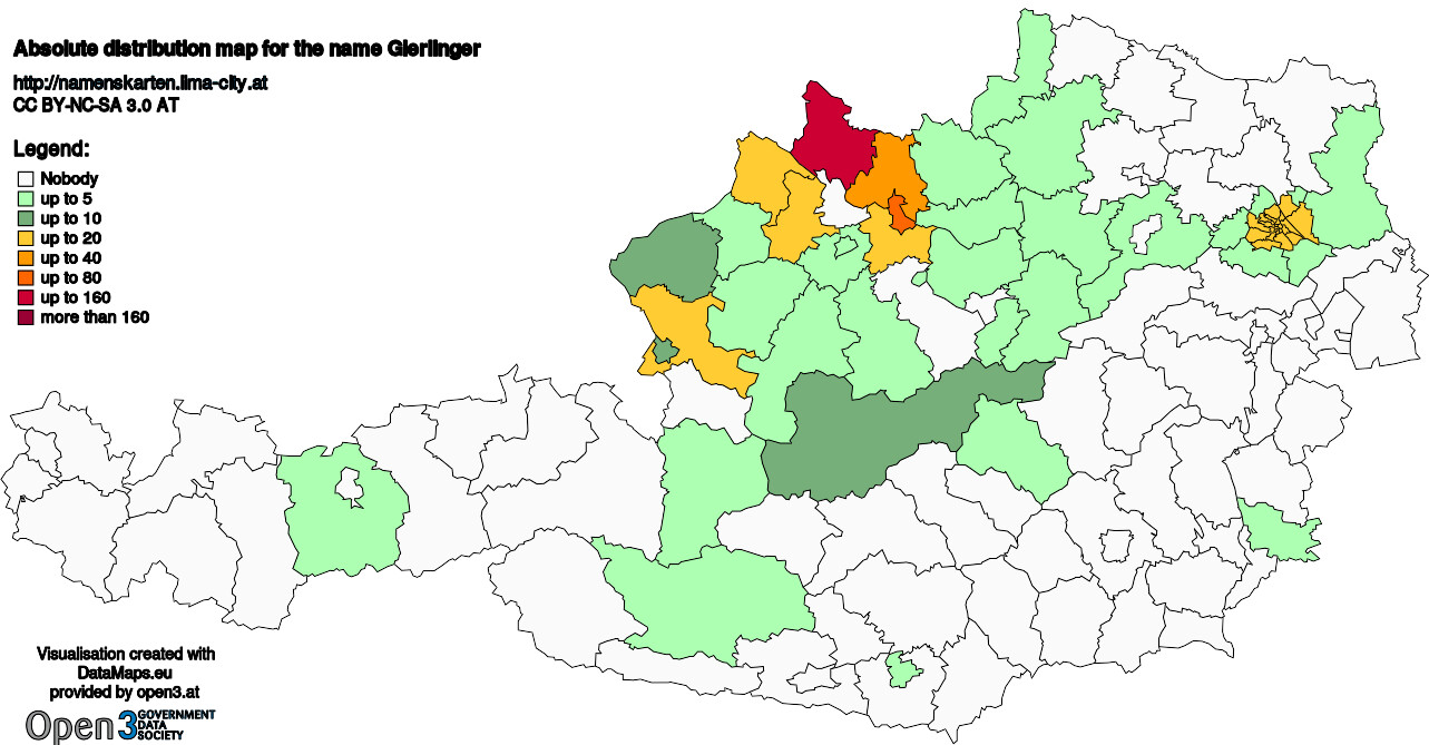 Absolute Distribution maps for surname Gierlinger