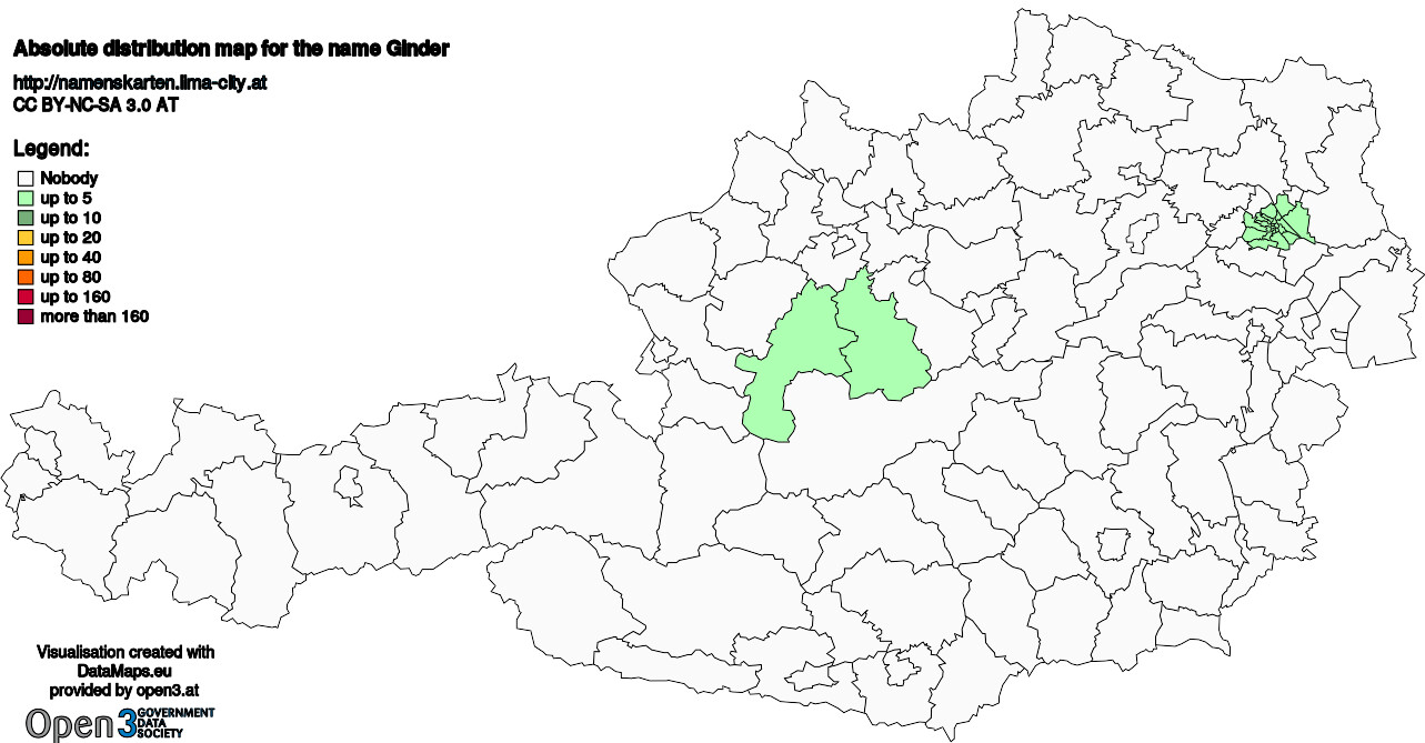 Absolute Distribution maps for surname Ginder