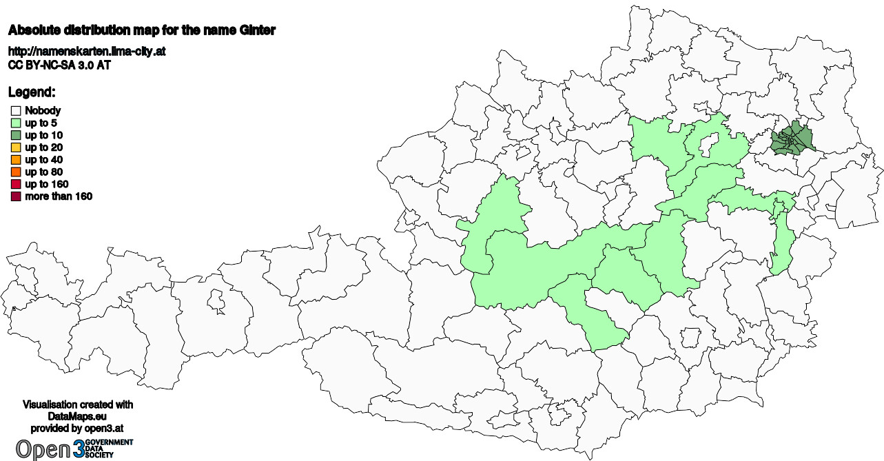 Absolute Distribution maps for surname Ginter