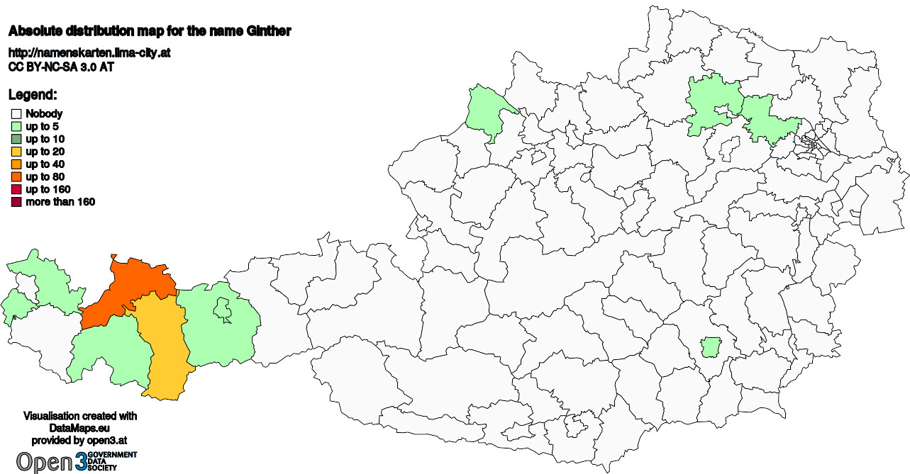 Absolute Distribution maps for surname Ginther