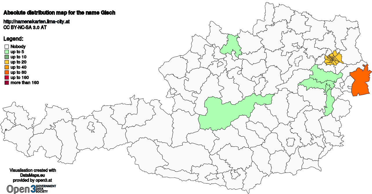 Absolute Distribution maps for surname Gisch