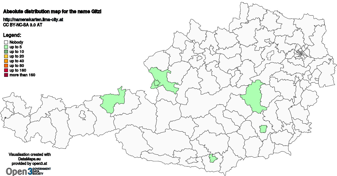 Absolute Distribution maps for surname Gitzl