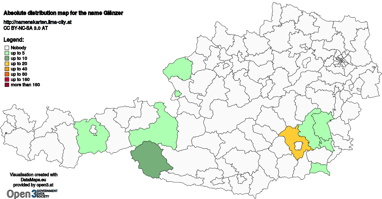 Absolute Distribution maps for surname Glänzer