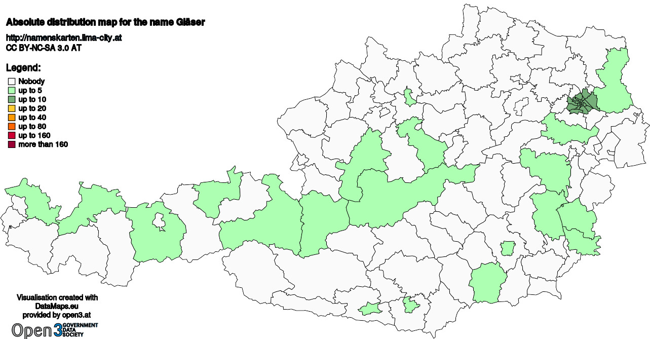 Absolute Distribution maps for surname Gläser