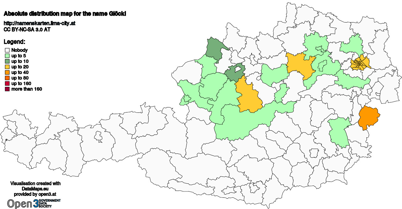 Absolute Distribution maps for surname Glöckl