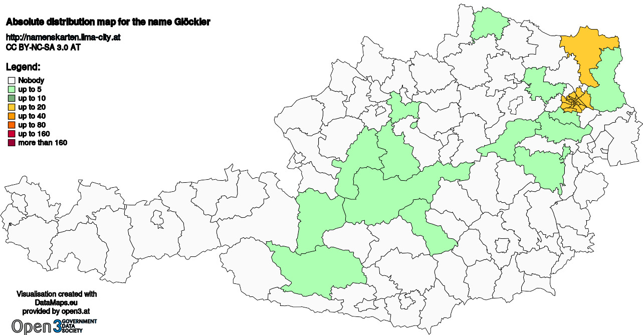 Absolute Distribution maps for surname Glöckler