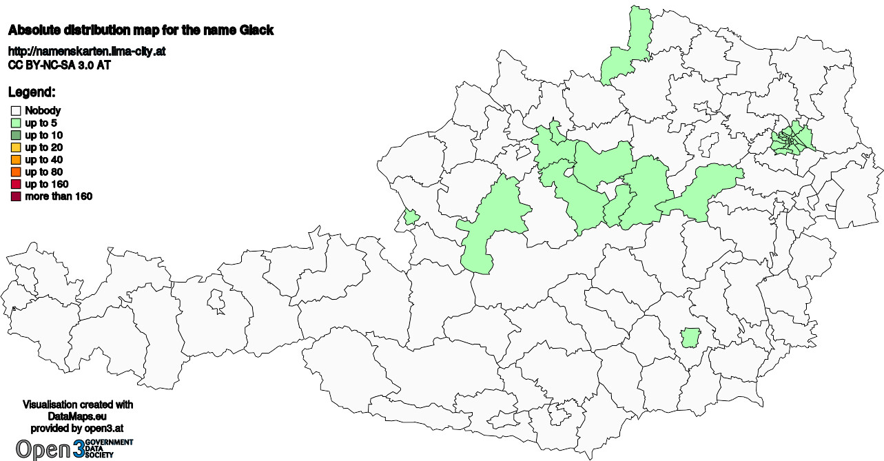 Absolute Distribution maps for surname Glack