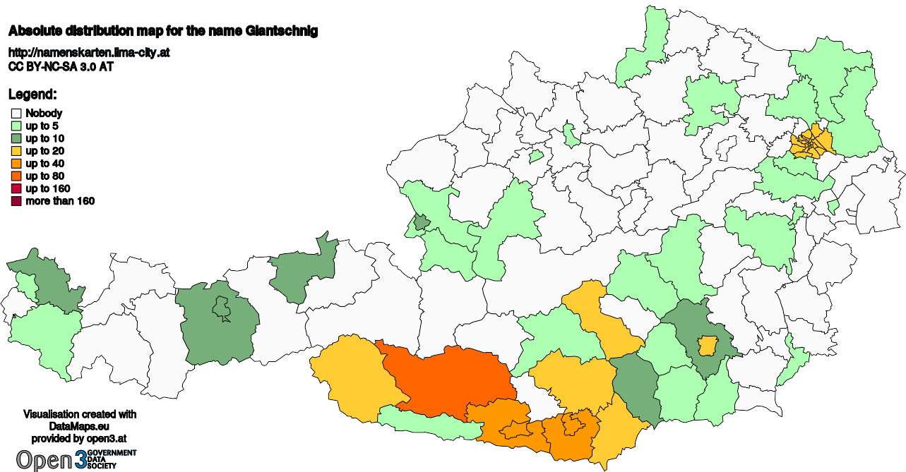 Absolute Distribution maps for surname Glantschnig