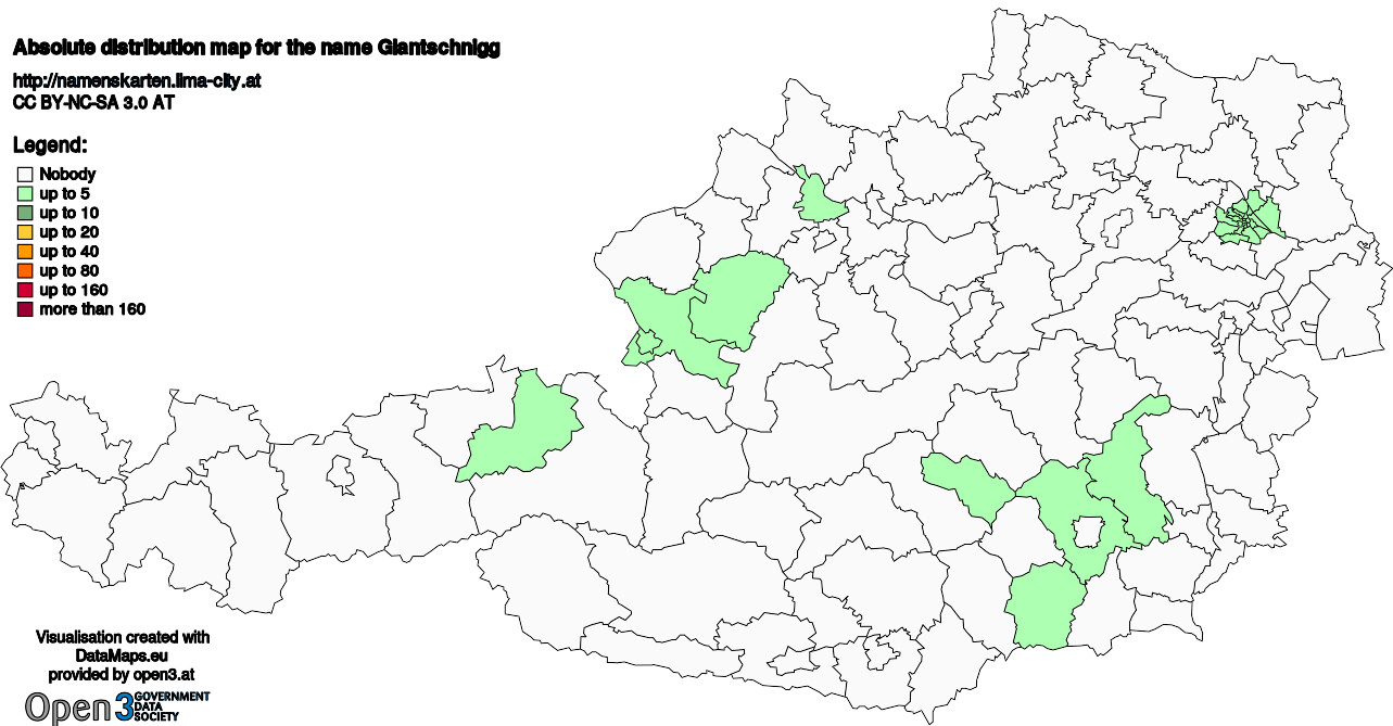 Absolute Distribution maps for surname Glantschnigg