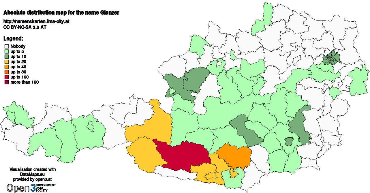 Absolute Distribution maps for surname Glanzer