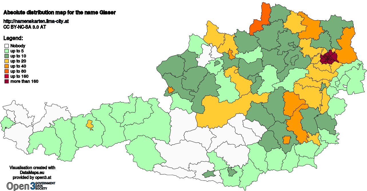 Absolute Distribution maps for surname Glaser