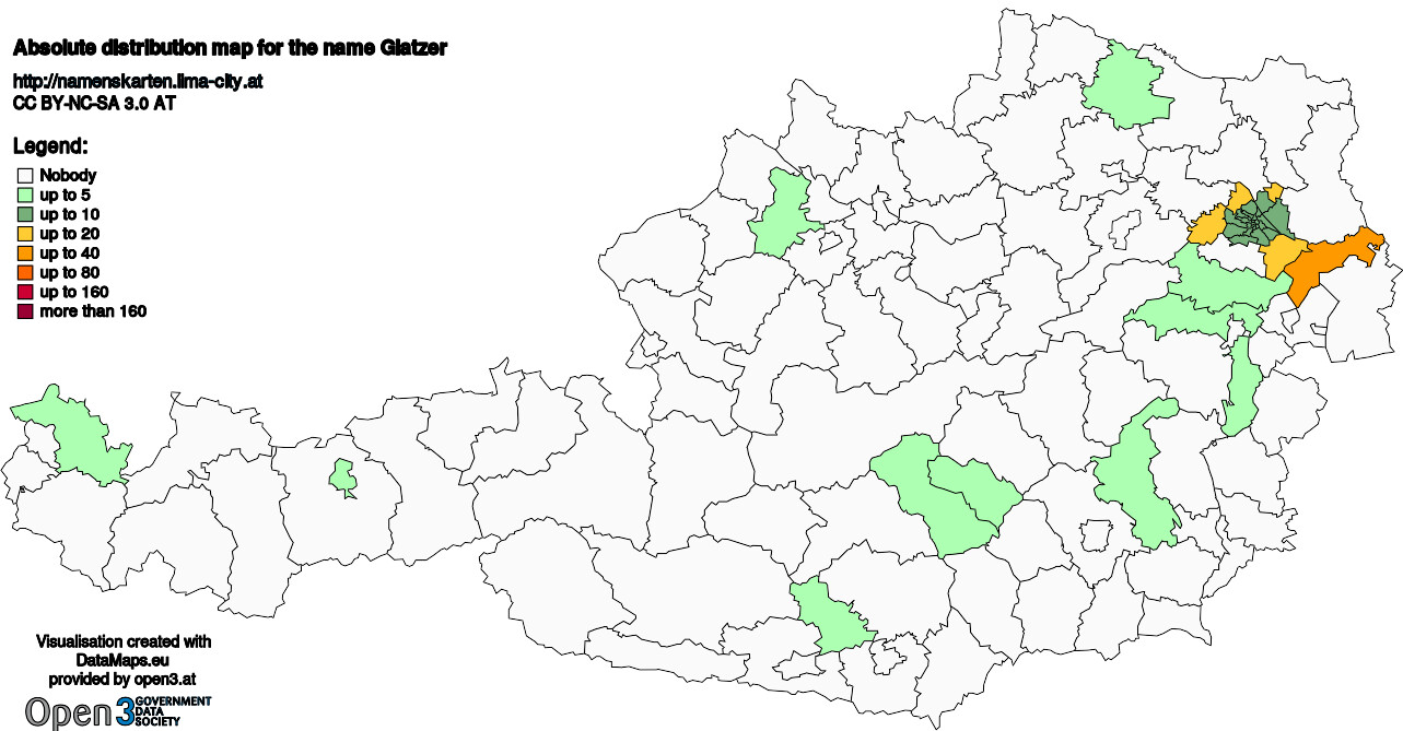 Absolute Distribution maps for surname Glatzer