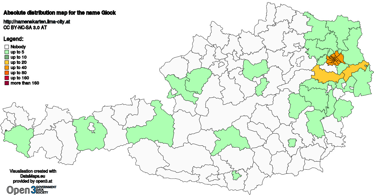 Absolute Distribution maps for surname Glock