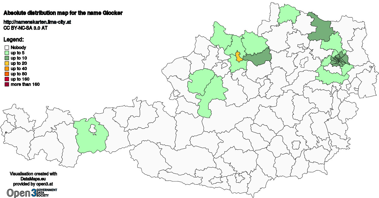 Absolute Distribution maps for surname Glocker