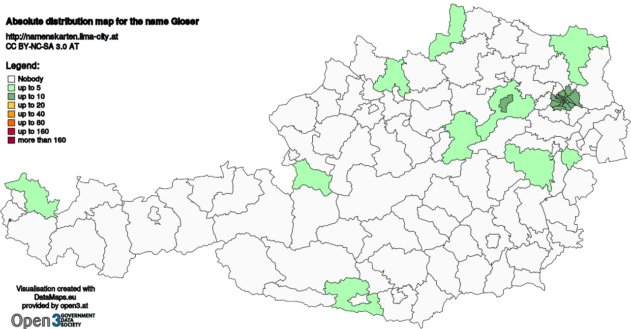 Absolute Distribution maps for surname Gloser