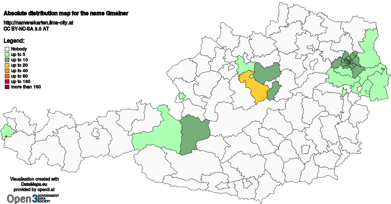 Absolute Distribution maps for surname Gmainer