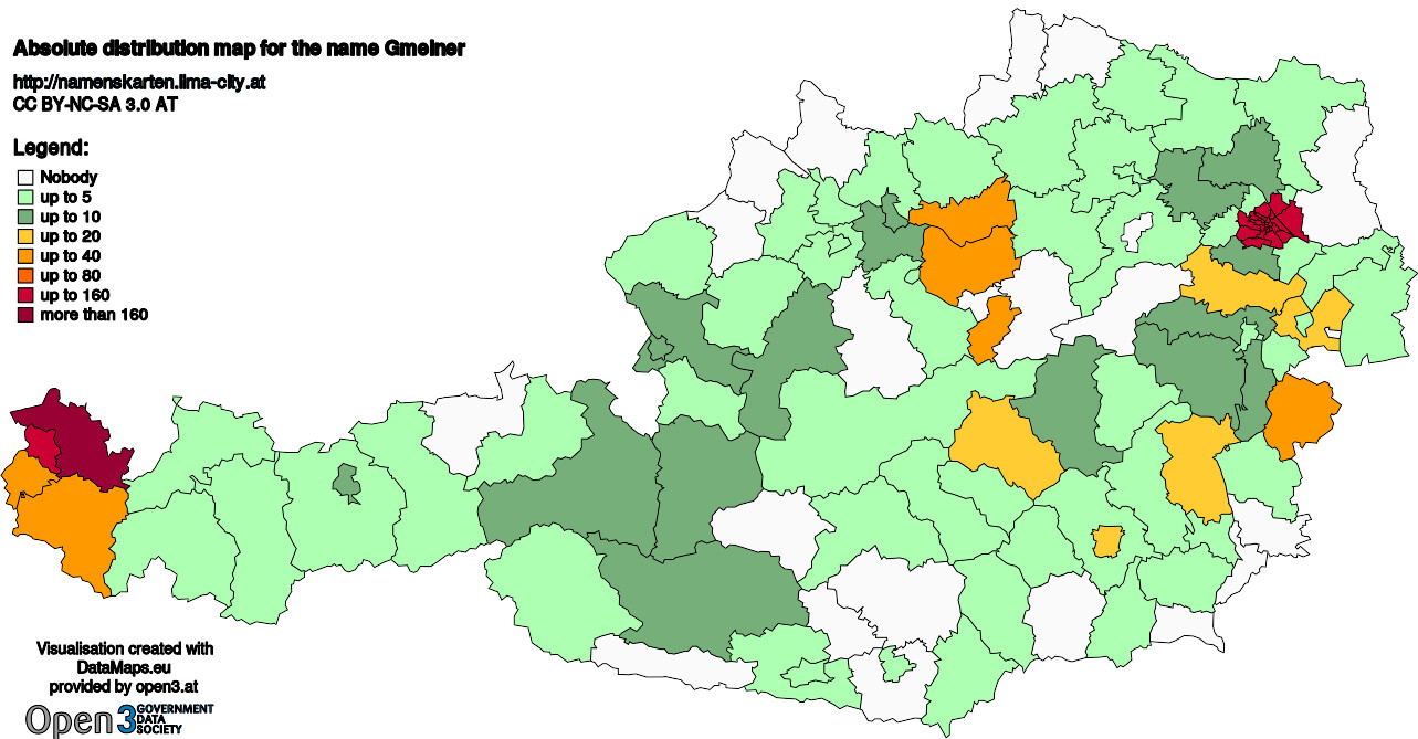 Absolute Distribution maps for surname Gmeiner