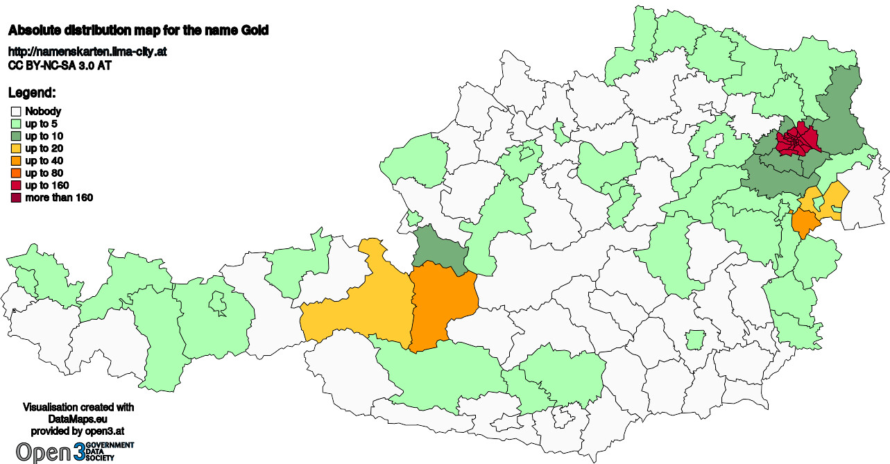 Absolute Distribution maps for surname Gold