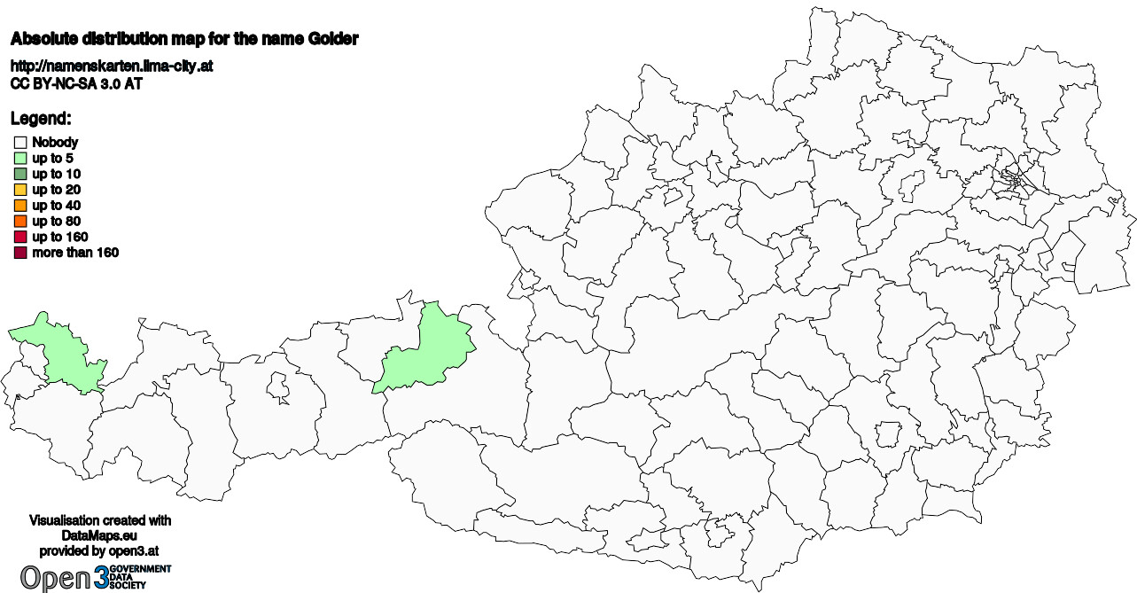 Absolute Distribution maps for surname Golder