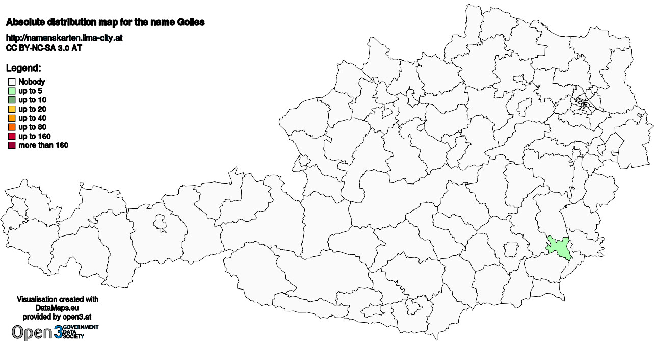 Absolute Distribution maps for surname Golles