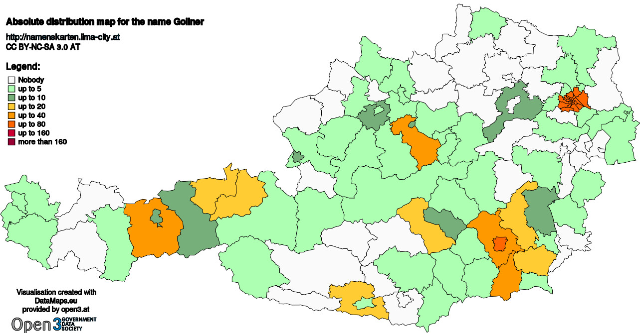 Absolute Distribution maps for surname Gollner