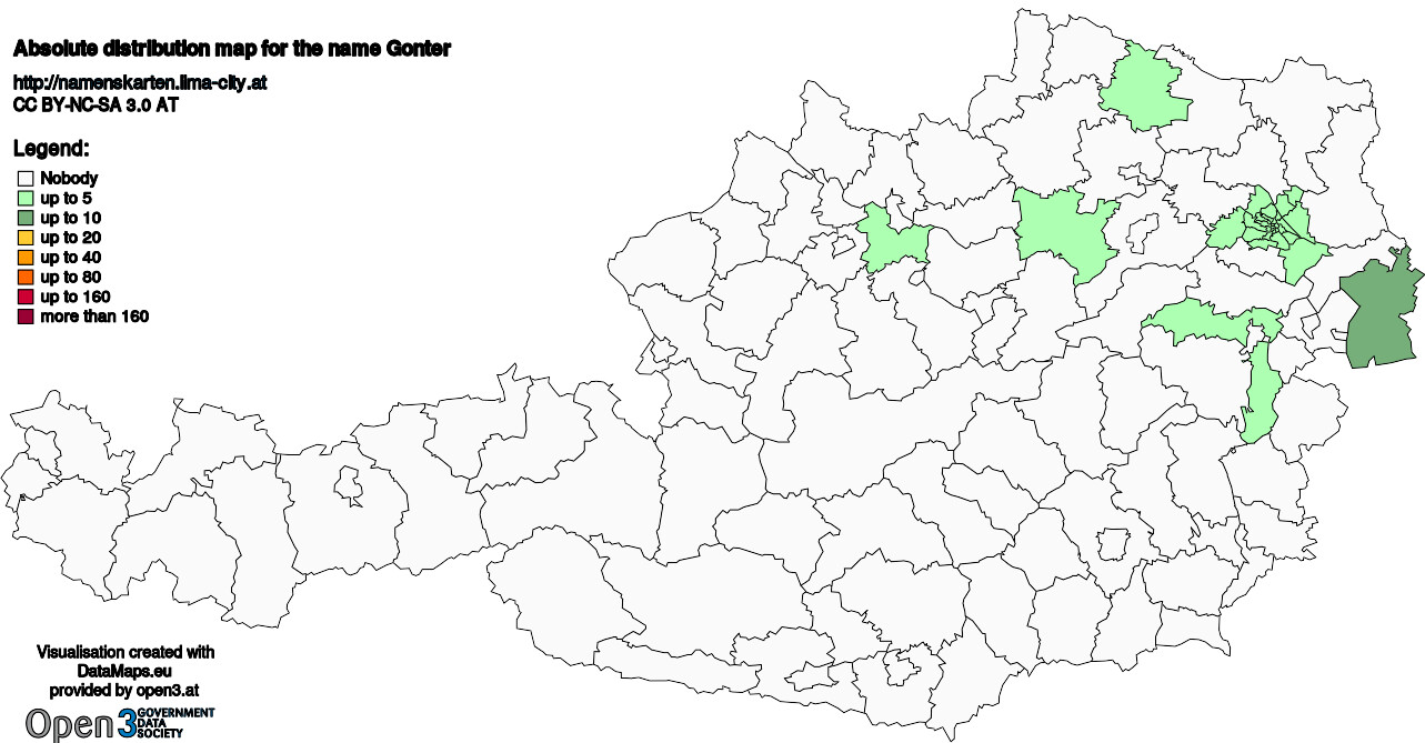 Absolute Distribution maps for surname Gonter