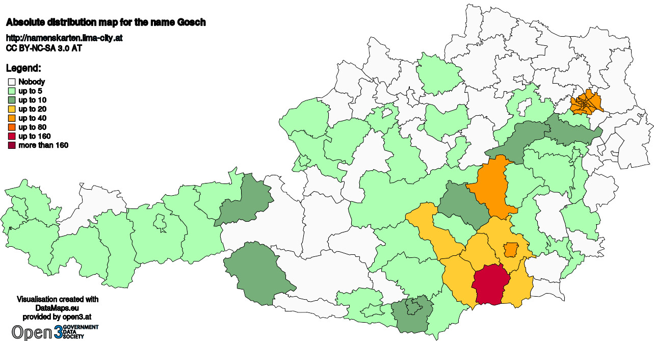 Absolute Distribution maps for surname Gosch