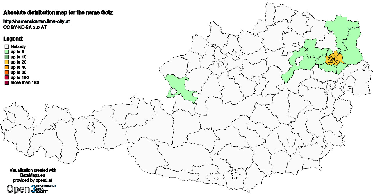 Absolute Distribution maps for surname Gotz