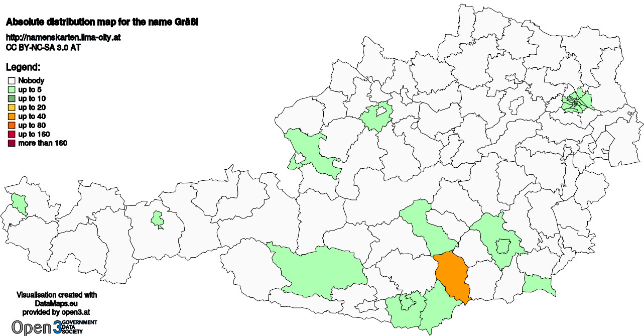 Absolute Distribution maps for surname Gräßl