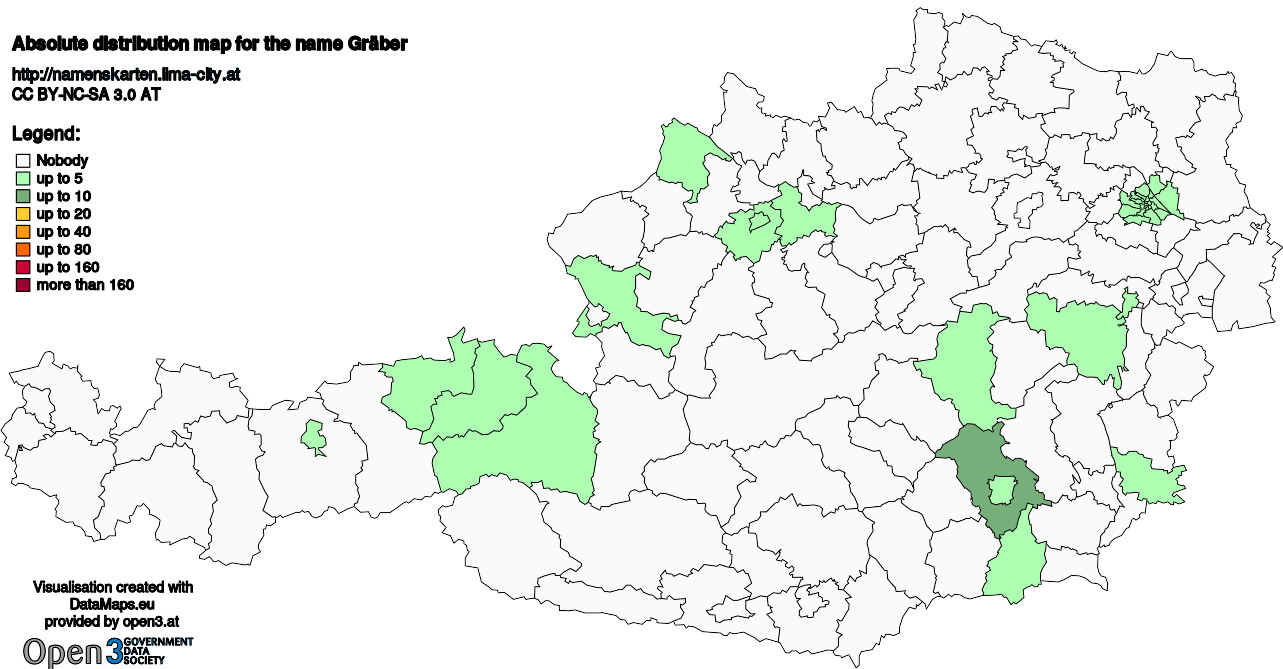 Absolute Distribution maps for surname Gräber