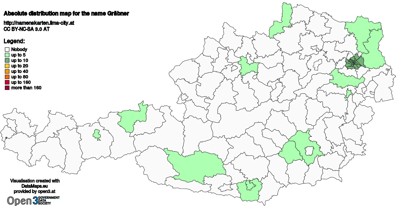 Absolute Distribution maps for surname Gräbner