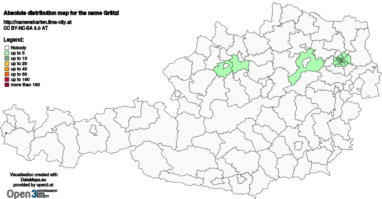 Absolute Distribution maps for surname Grätzl