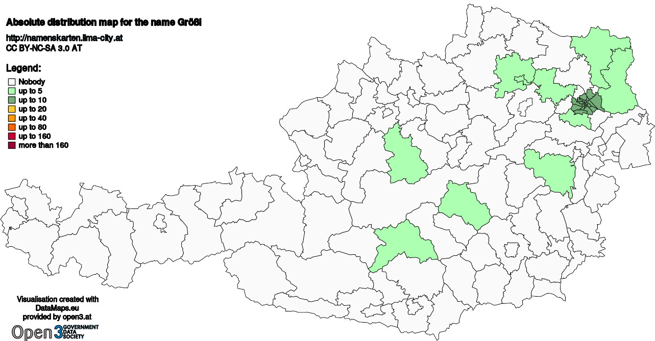 Absolute Distribution maps for surname Größl