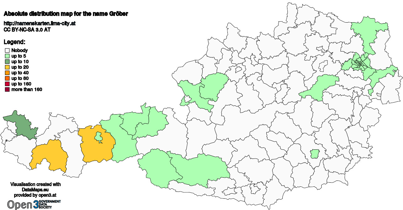 Absolute Distribution maps for surname Gröber
