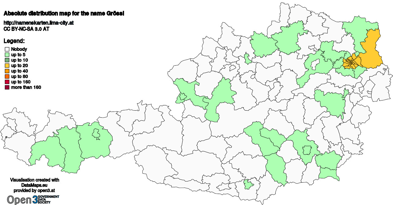 Absolute Distribution maps for surname Grössl