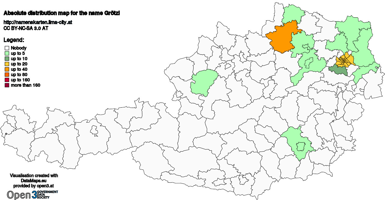 Absolute Distribution maps for surname Grötzl