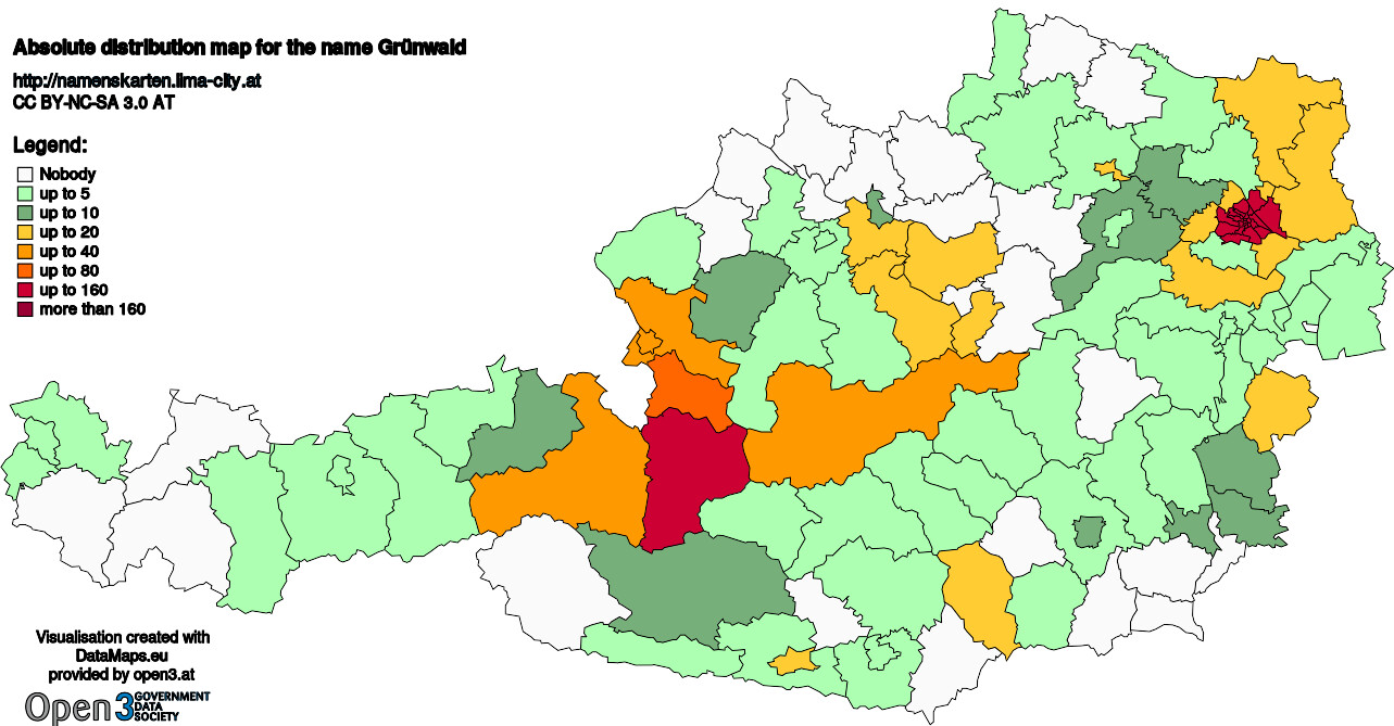 Absolute Distribution maps for surname Grünwald