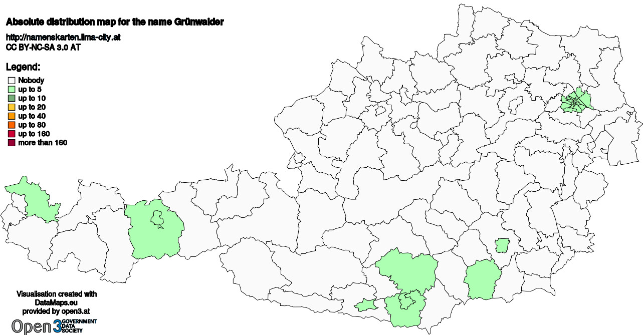 Absolute Distribution maps for surname Grünwalder