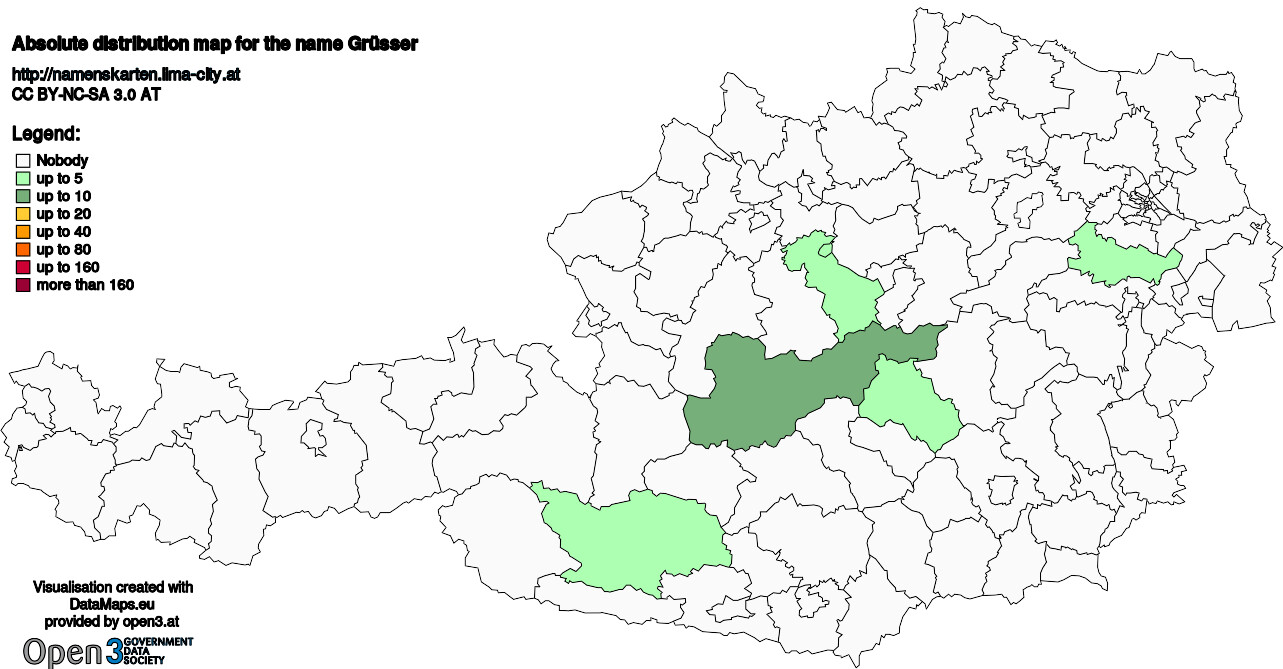 Absolute Distribution maps for surname Grüsser