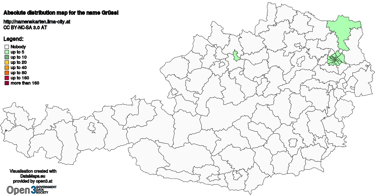 Absolute Distribution maps for surname Grüssl