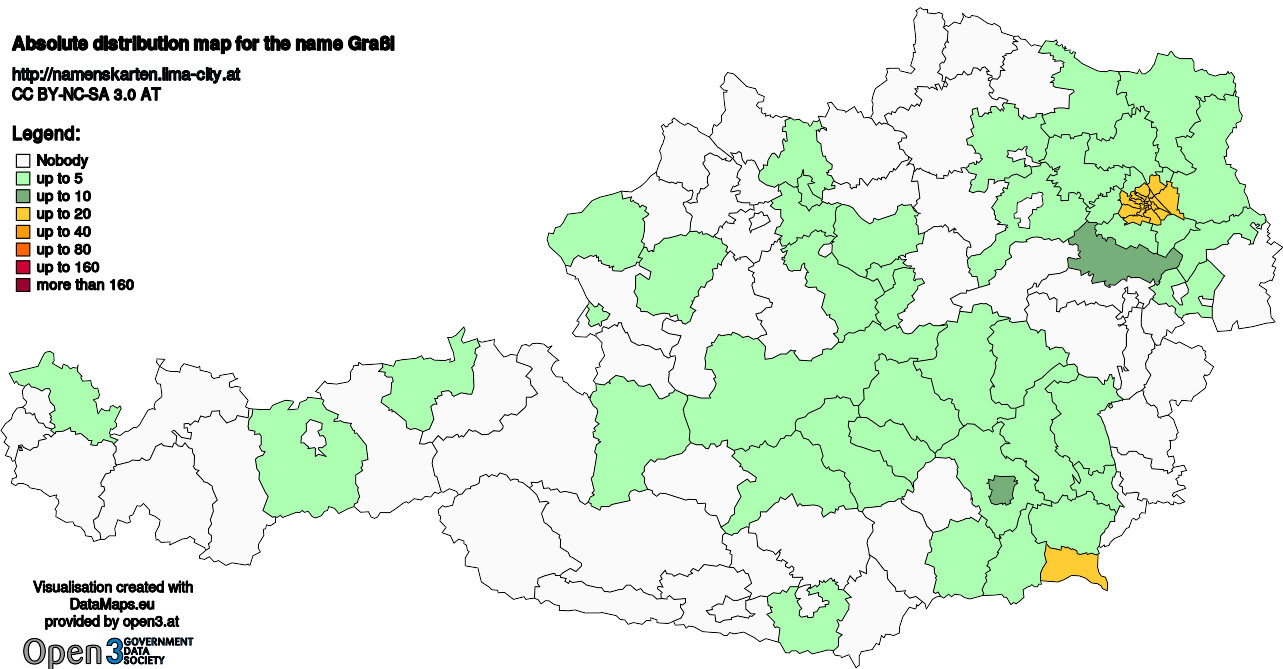 Absolute Distribution maps for surname Graßl