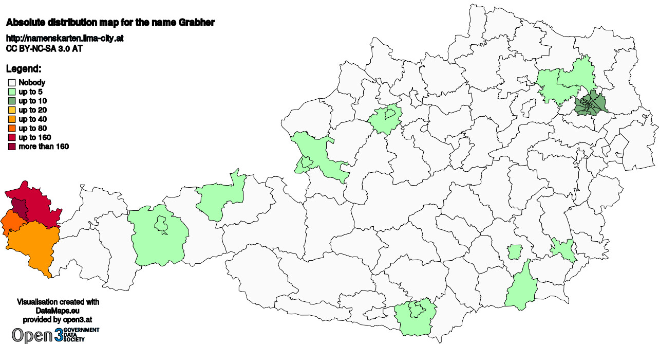 Absolute Distribution maps for surname Grabher