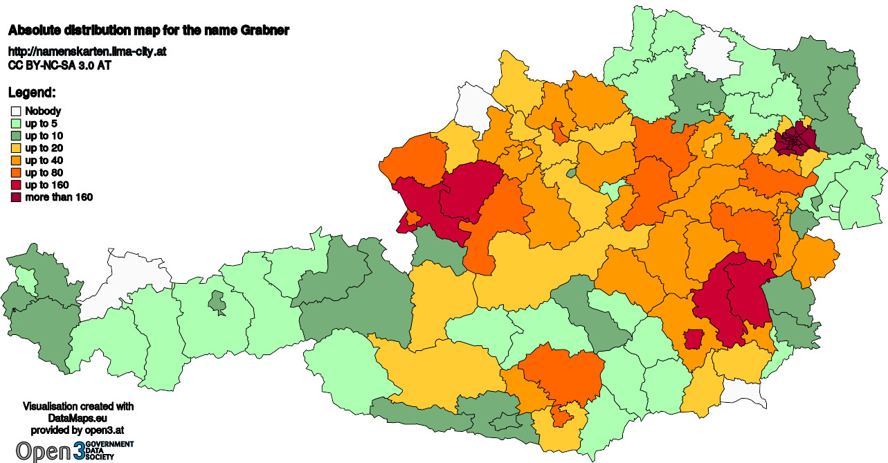 Absolute Distribution maps for surname Grabner