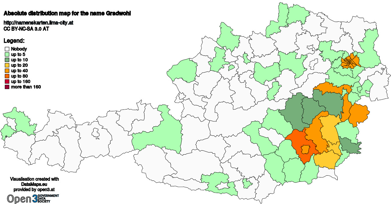 Absolute Distribution maps for surname Gradwohl