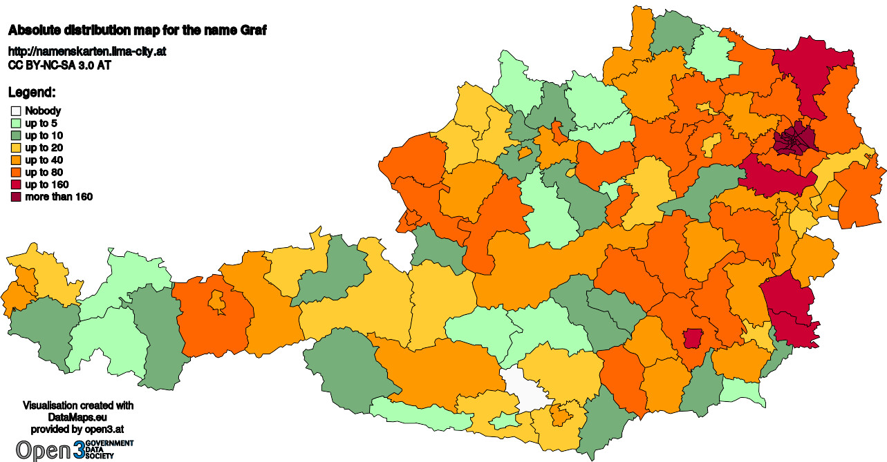 Absolute Distribution maps for surname Graf