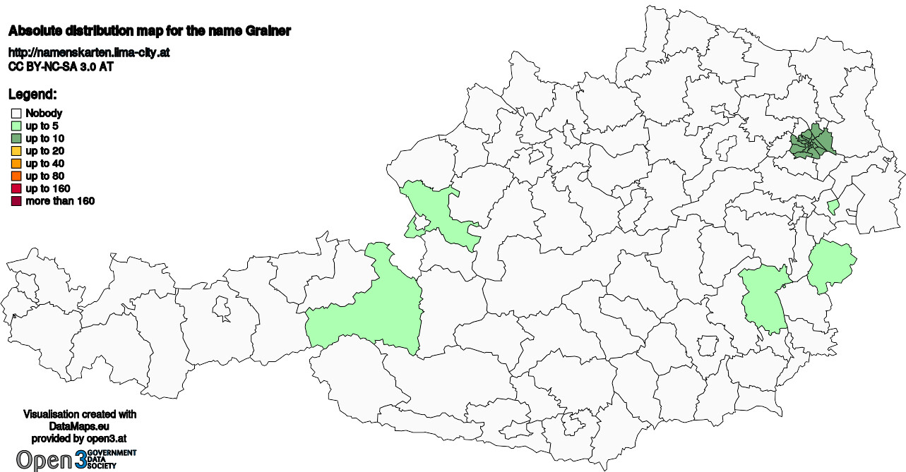 Absolute Distribution maps for surname Grainer